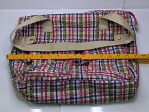 Multicolor Plaid Cotton Shoulder Tote Bag Purse 16" Front Pockets RN 52469